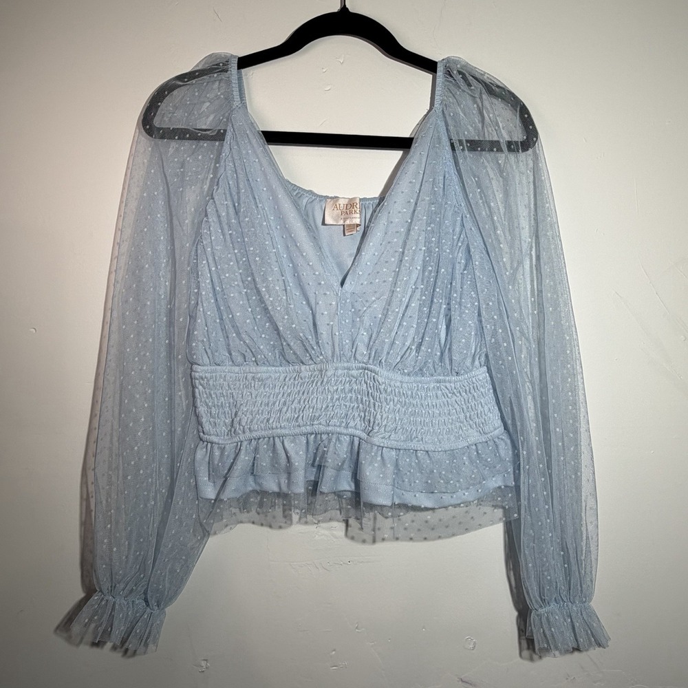 Romantic Mesh Swiss Dot Top M Smocked Puff Sleeve Coquette Fairycore‎ Ethereal